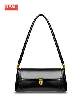 Vintage PU Leather Small Shoulder Bag Flat Bottom Buckle Clutch Purse